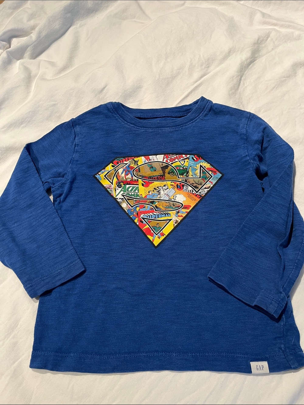 3T GAP Royal Blue Long-Sleeve Tee with Multicolor Superman Emblem